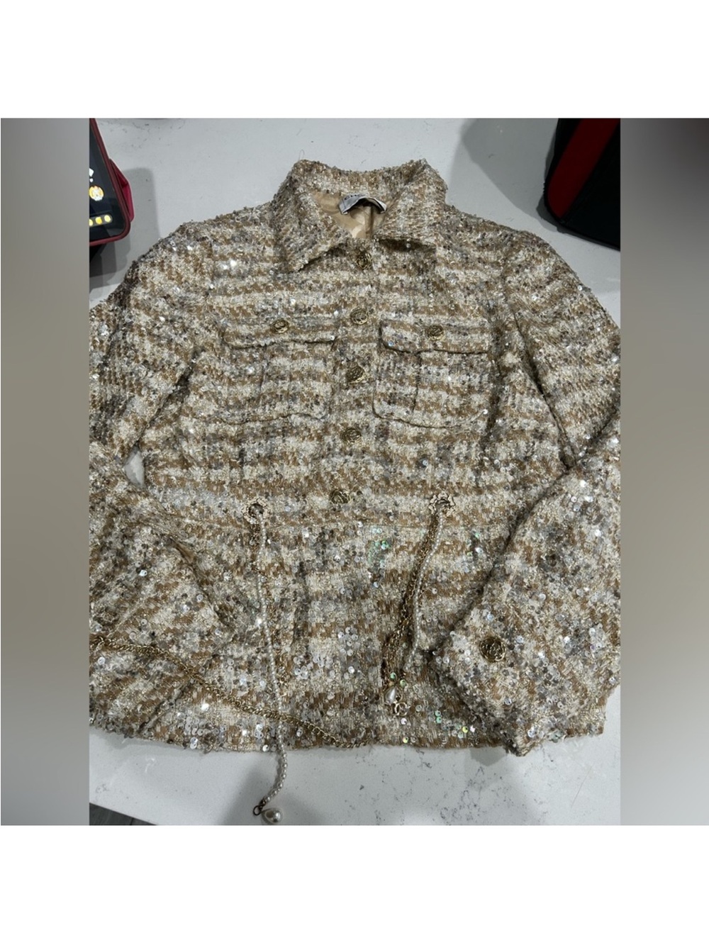 Sequin Bouclé Jacket in Champagne Gold Chanel Authentic